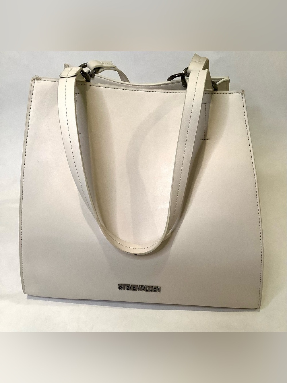 Steve Madden White Structured Tote Bag